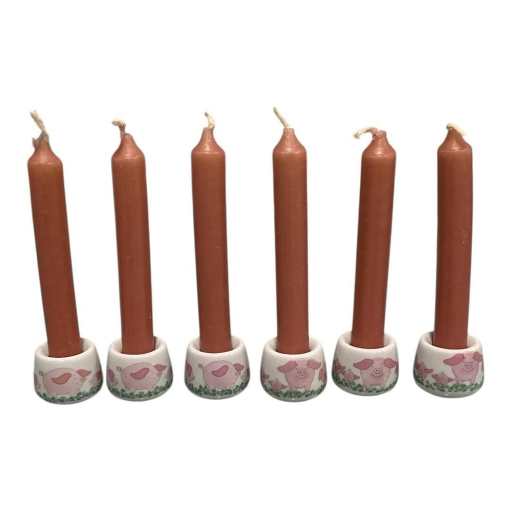Vintage Bunny Designs Piglet Mini Porcelain Candle Holders Set 6 W Candles